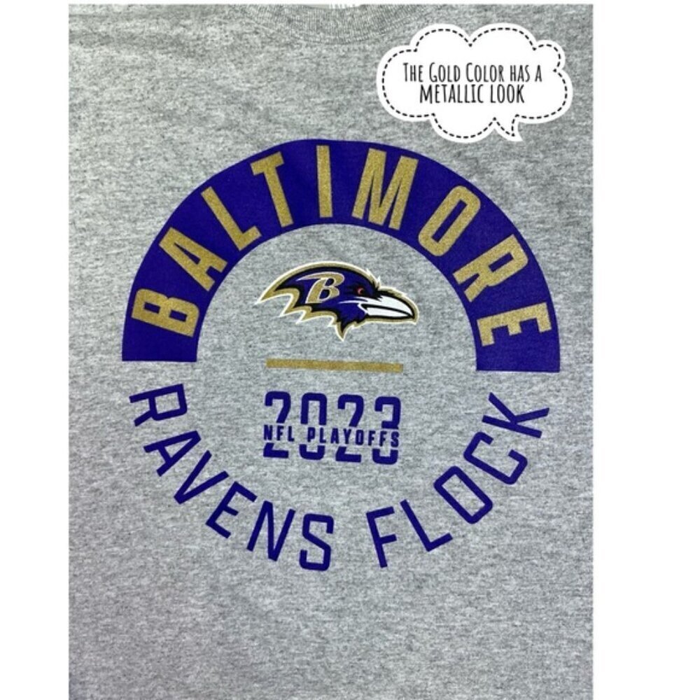 Baltimore Ravens T-Shirt Crew Neck Short Sleeve Gray T-Shirt Unisex Mens Large - Picture 3 of 16